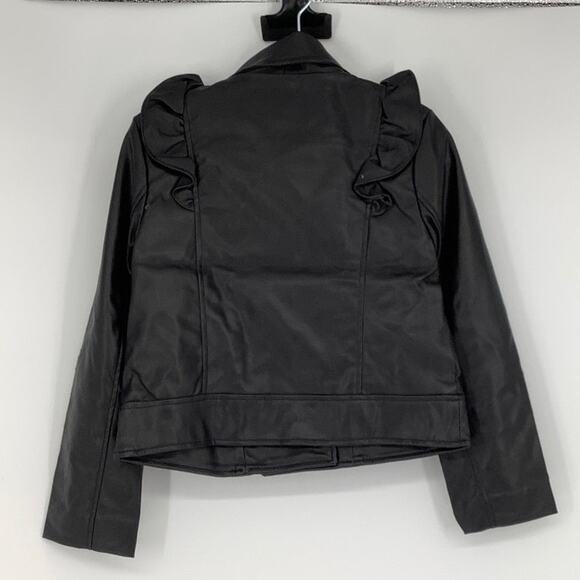 Bardot Junior Size 7-8 Black Chloe Faux Leather Ruffle Jacket Zip Front N1-18 - Picture 3 of 14